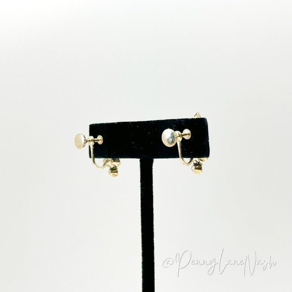 Vintage Teardrop with Tri Cluster Rhinestones Clip On Earrings - Picture 5 of 8